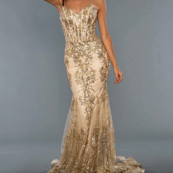 Gold Size 16 Mermaid Dress by Stella Couture